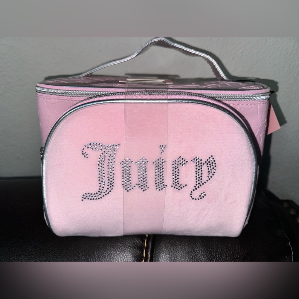 Juicy Couture Pink Travel & Cosmetic Bags 2 Piece OG Style Juicy Rhinestones Log